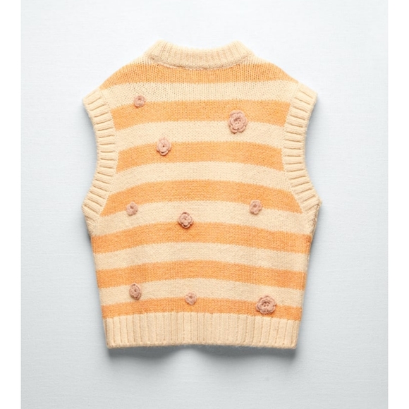 Zara Jacquard Orange Cream Sweater Vest - Picture 3 of 6